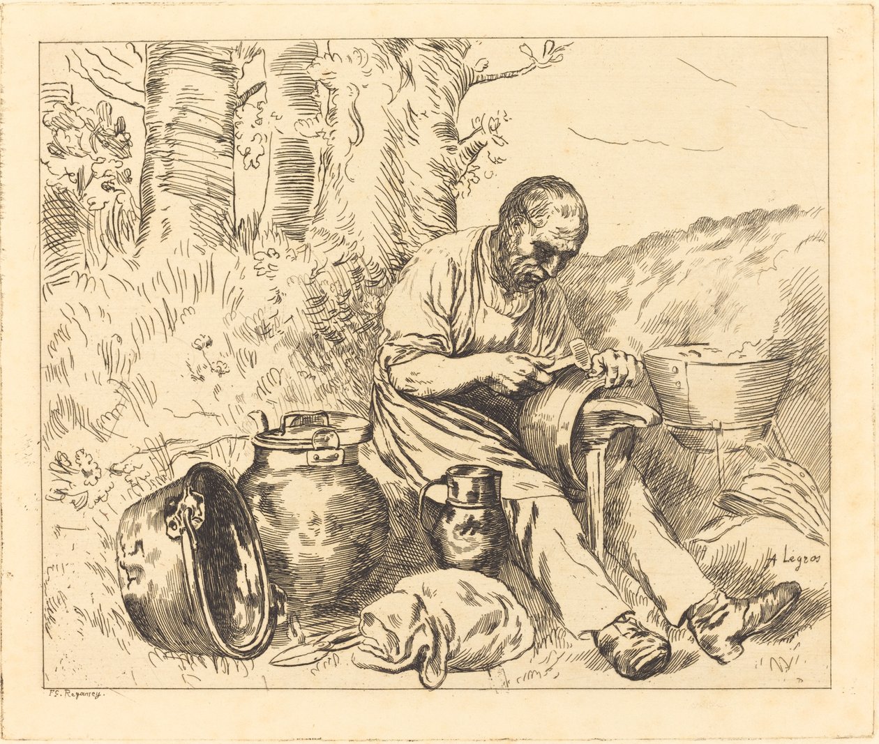 修补者 Le retameur。 作者 阿方斯·莱格罗斯（Alphonse Legros）