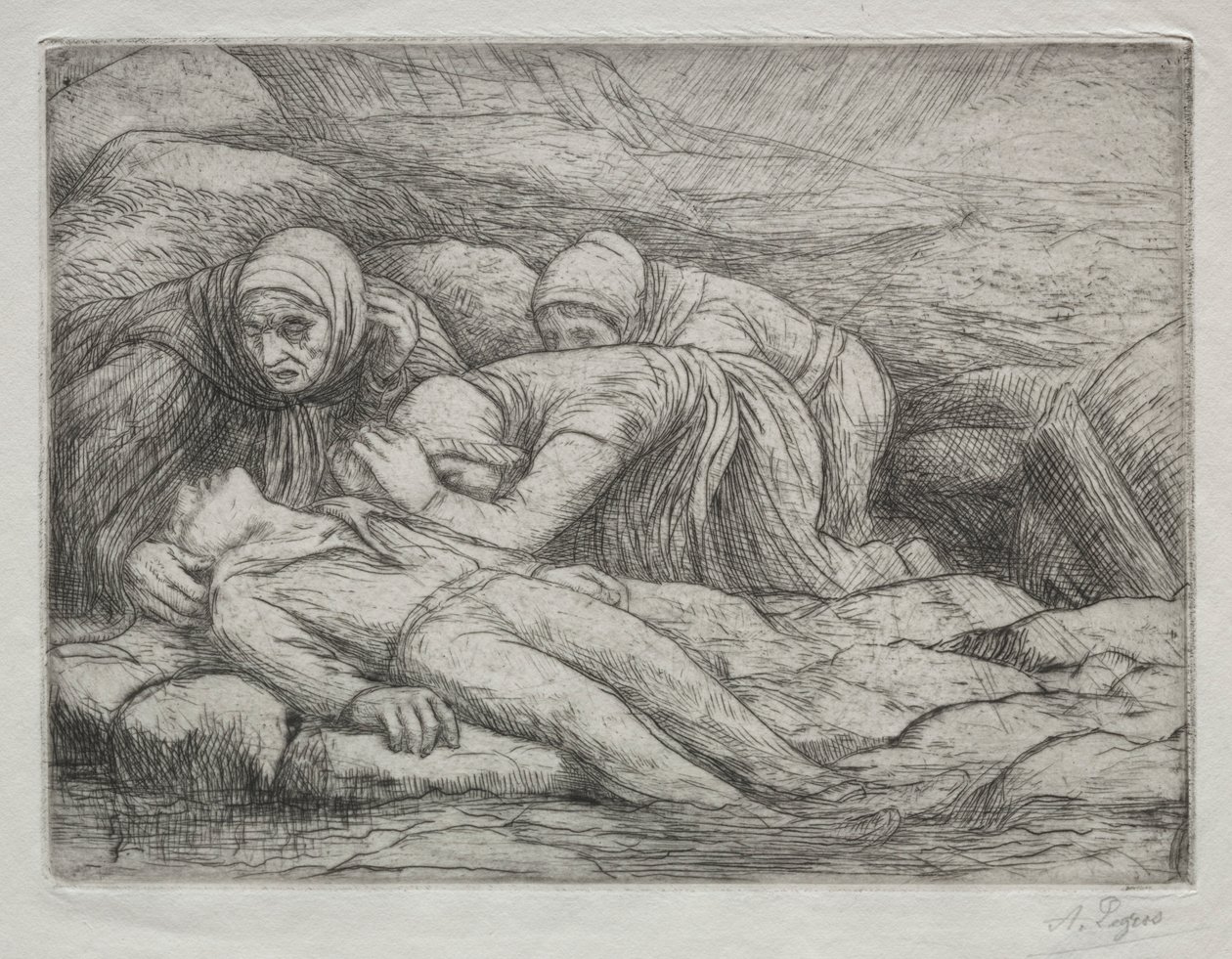 死亡的胜利：水手家庭的死亡。 作者 阿方斯·莱格罗斯（Alphonse Legros）