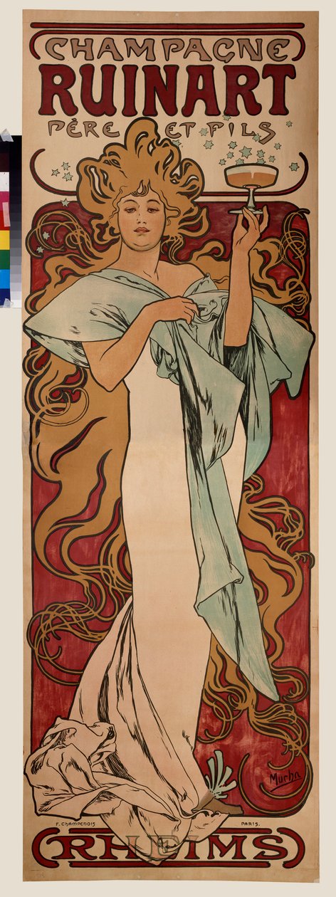 Ruinart 香槟的广告海报。阿方斯-玛丽亚-穆查（Alphonse Marie Mucha）的海报 作者 阿尔方斯·玛丽·穆夏