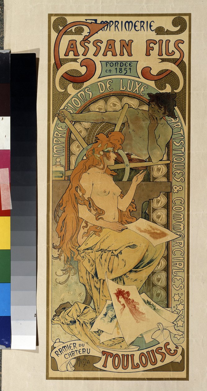 图卢兹印刷公司 "Cassan Fils, impression de luxe, artistiques et commerciales "的广告海报。阿方斯-玛丽亚-穆查（Alphonse Marie Mucha）的海报 作者 阿尔方斯·玛丽·穆夏
