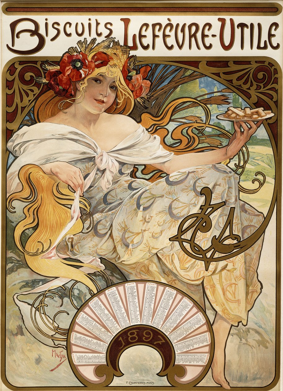 Lefevre-Utile饼干”，设计为1897年，1896年的日历 作者 阿方斯·慕夏