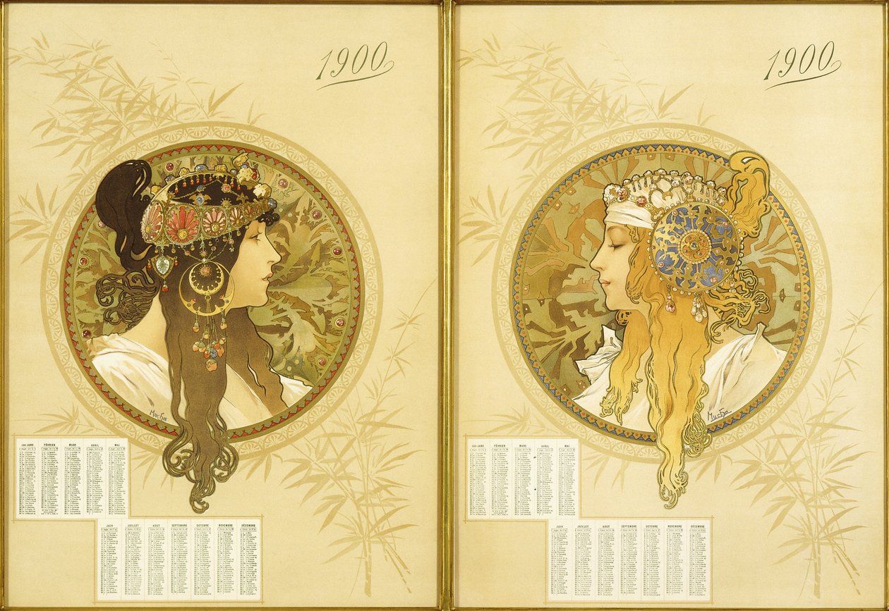 拜占庭头;太特·拜占庭人（Tetes Byzantines），1900年 作者 阿方斯·慕夏