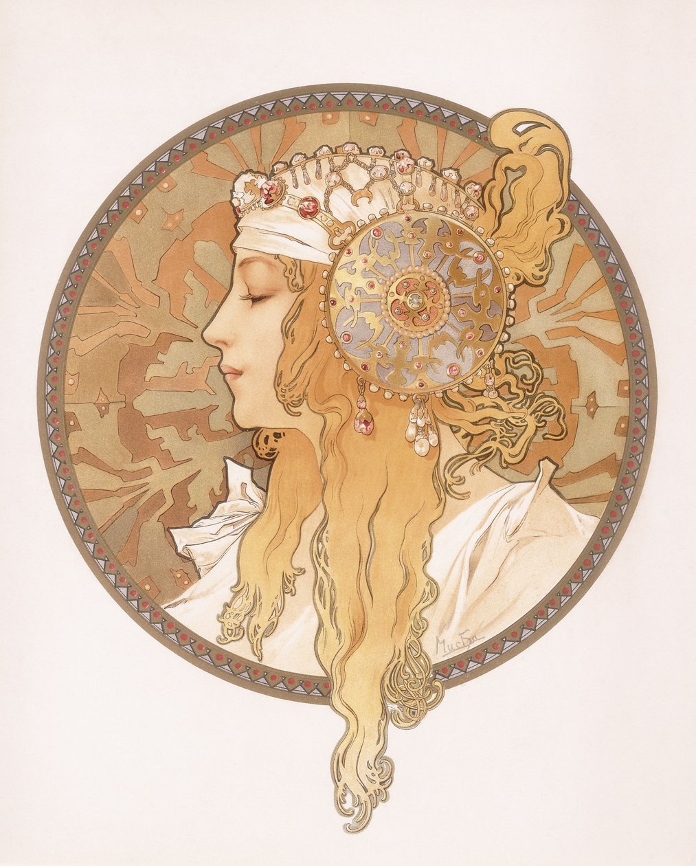 拜占庭的金发少女头； 1897年，一位金发女子的拜占庭头 作者 阿方斯·慕夏