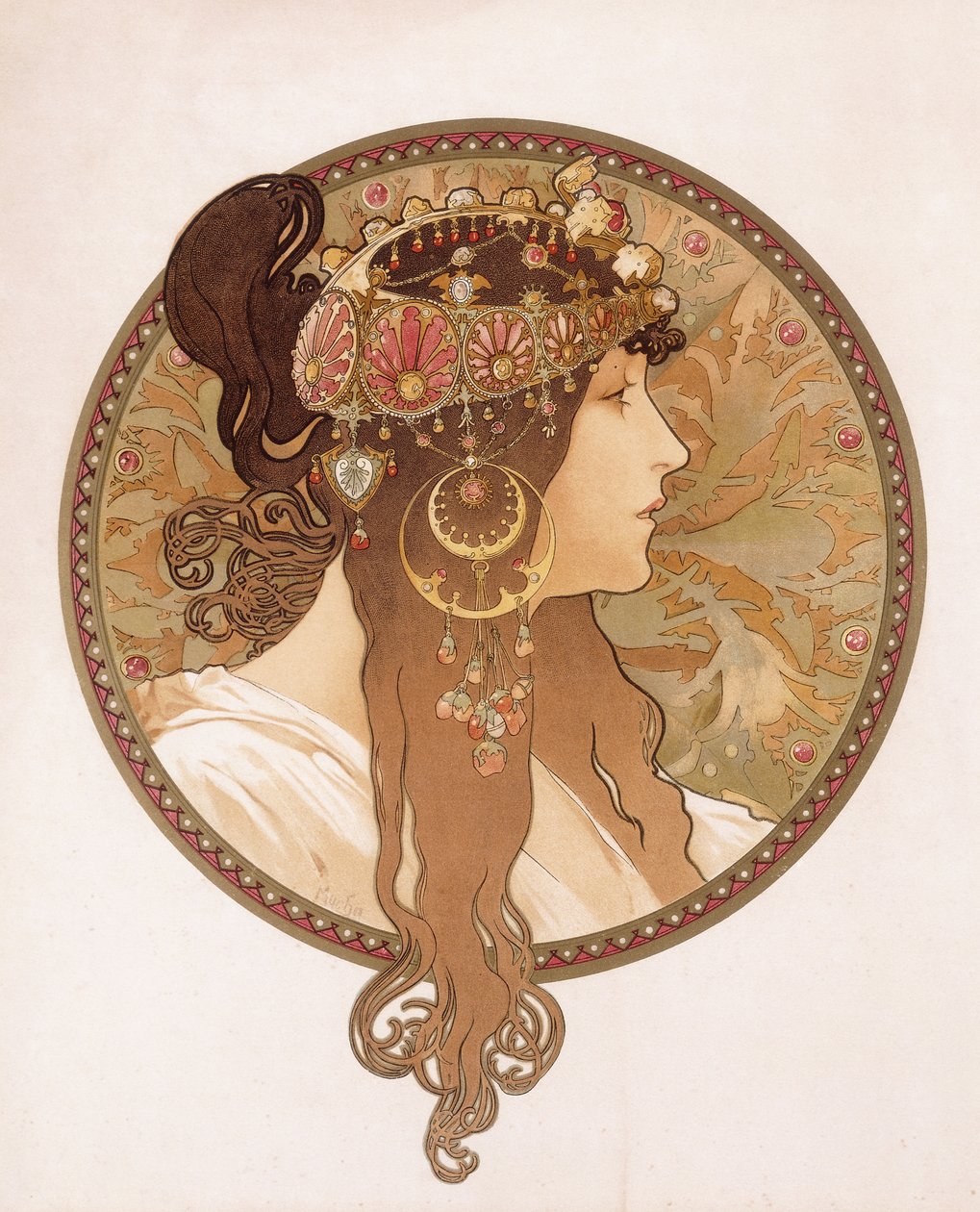 拜占庭的黑发女郎头；拜占庭的黑发女郎头，约1897年 作者 阿方斯·慕夏