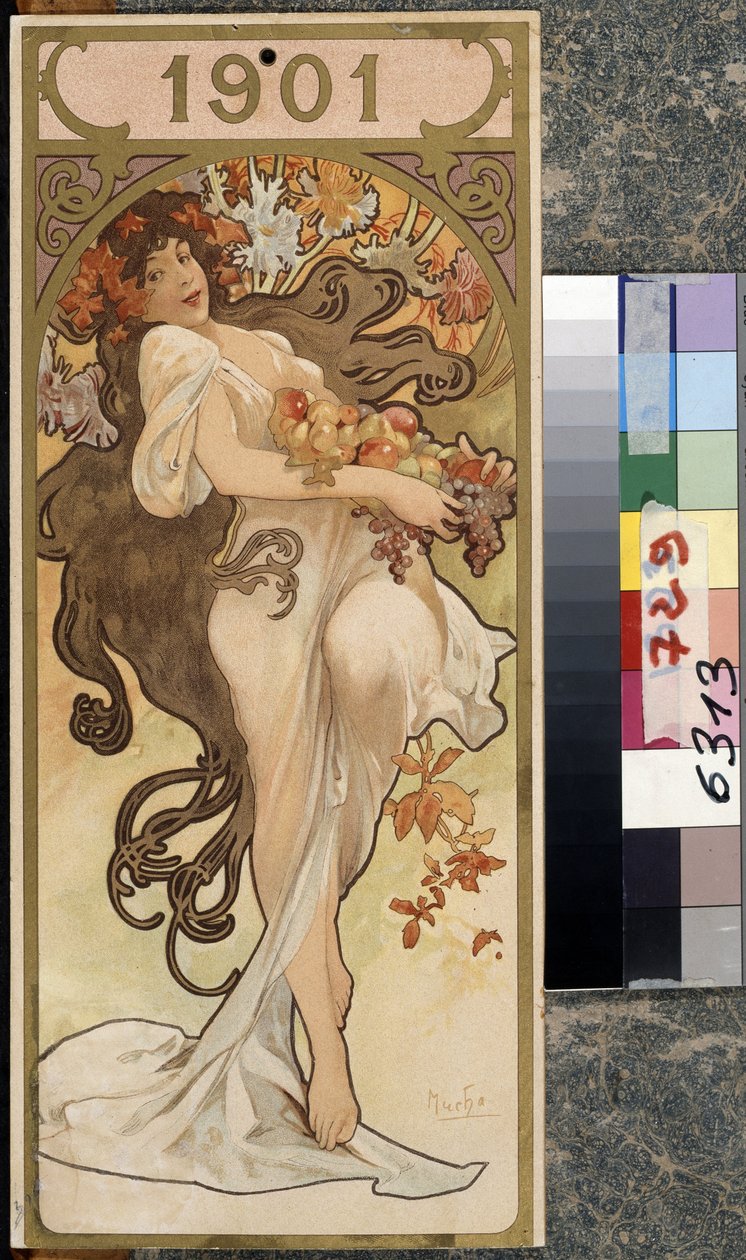 1901 年日历。阿方斯-玛丽亚-穆夏（Alphonse Marie Mucha）的作品 作者 阿尔方斯·玛丽·穆夏