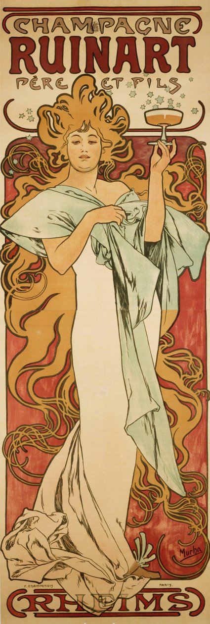 香槟·鲁纳特（Champagne Ruinart），1896年 作者 阿方斯·慕夏