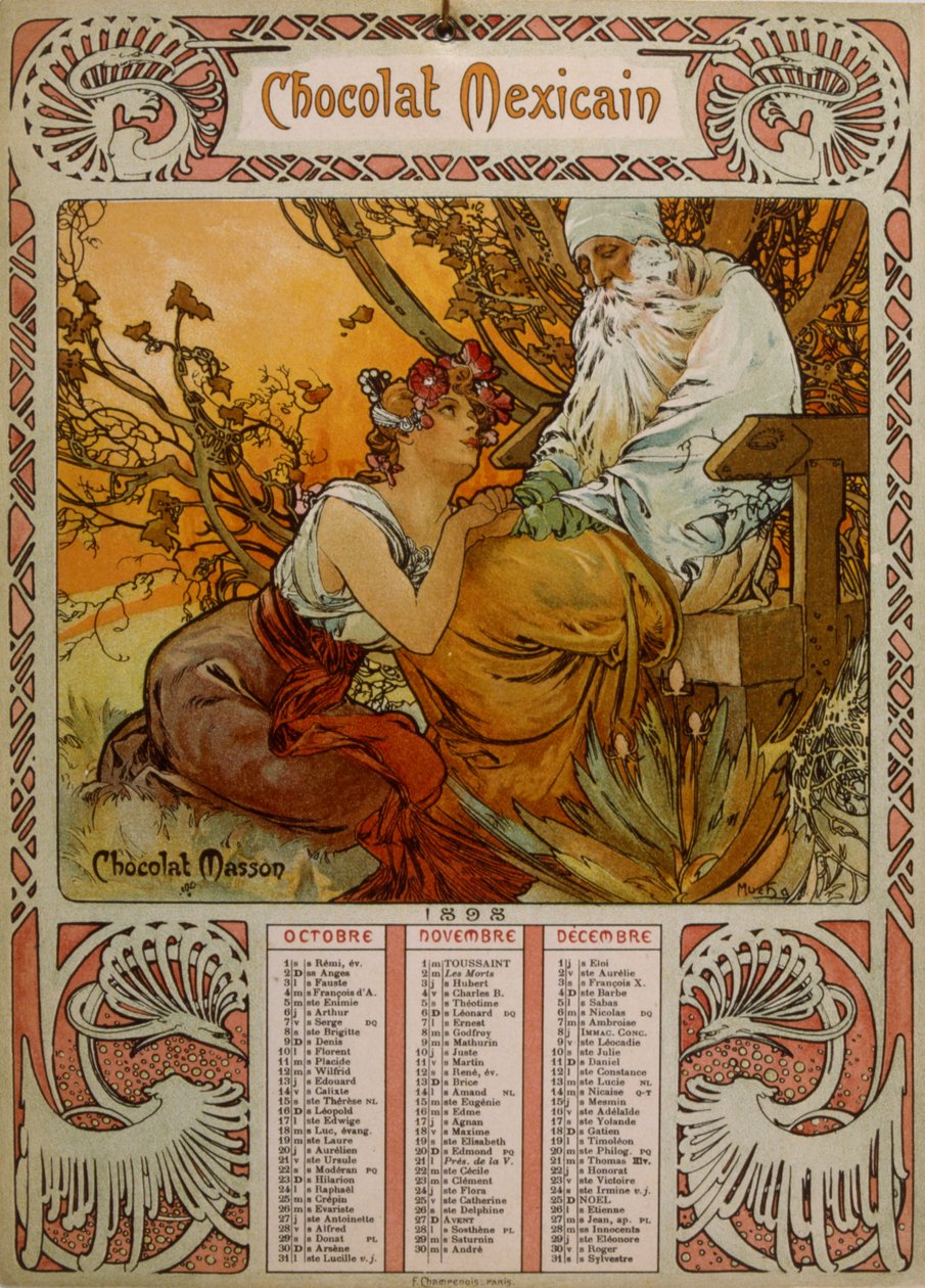 巧克力马松日历，图文并茂（1860 1939）。 捷克新艺术派画家 作者 阿方斯·慕夏