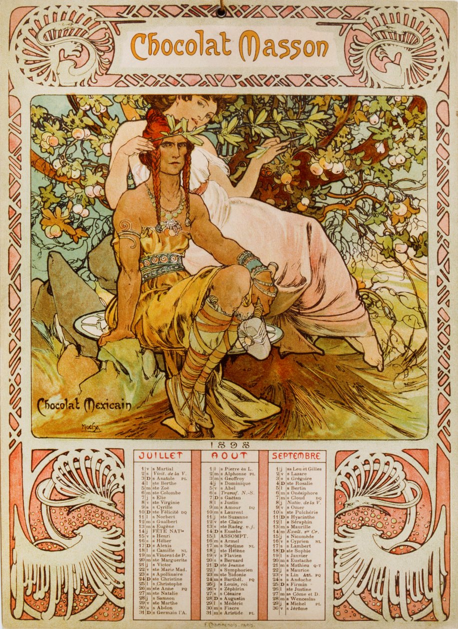 穆夏 (1860 – 1939) 所绘的巧克力马森日历。 捷克新艺术派画家 作者 阿方斯·慕夏