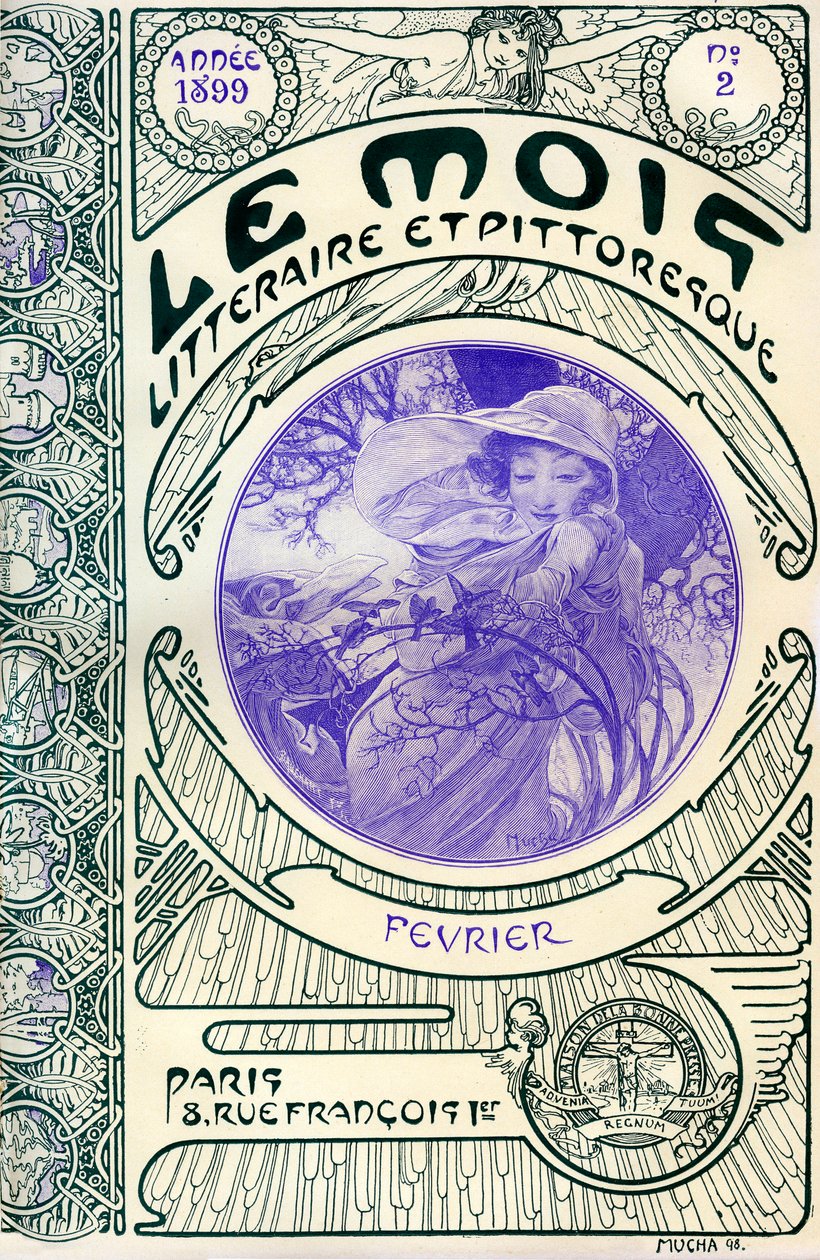 Cover of the magazine (monthly magazine) Le Month litteraire et picturesque by Alphonse Mucha (1860-1939): month of February 1899 - Maison de la Bonne Presse - 作者 阿方斯·慕夏