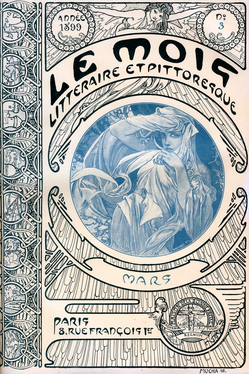 阿尔方斯-穆夏(1860-1939)的杂志(月刊)《文艺与图画之月》的封面。1899年3月--《美好生活》杂志社--《美好生活》杂志。 作者 阿方斯·慕夏