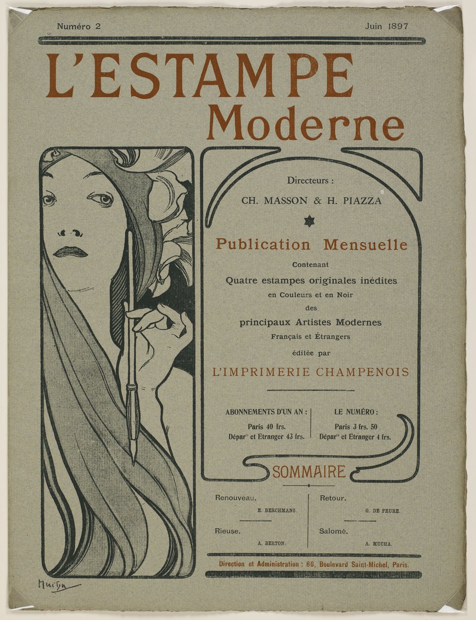 封面：L&39;Estampe moderne，1897年6月的封面（彩色石版画） 作者 阿方斯·慕夏
