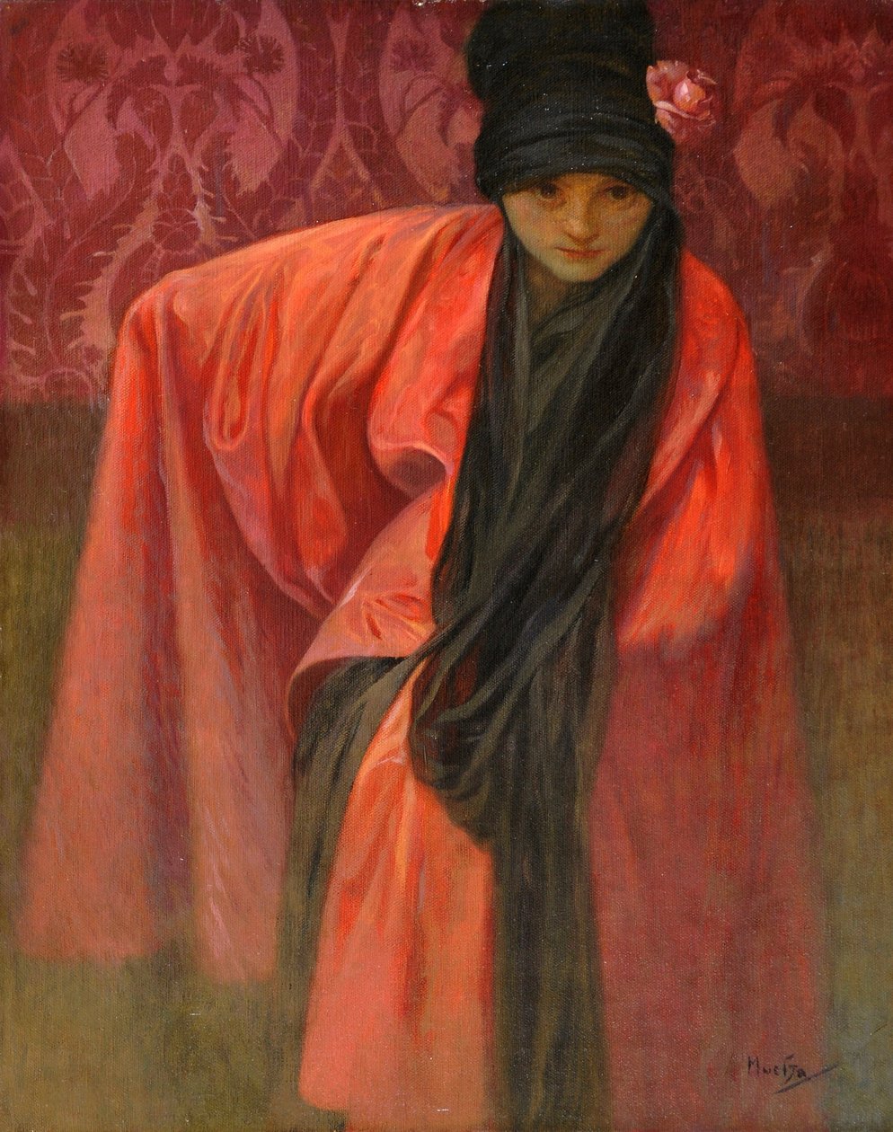 红衣女孩，阿尔方斯-玛丽(1860-1939)，约1914年--布面淡彩画，60.5x47--私人收藏 作者 阿方斯·慕夏