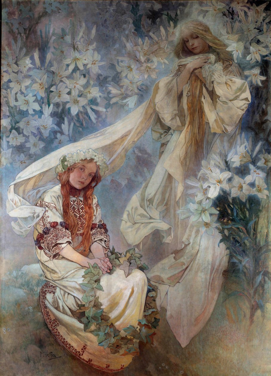 Alphonse Mucha (1860-1939) 1905 年私人收藏的 La Madonna au Lys 画作 作者 阿方斯·慕夏