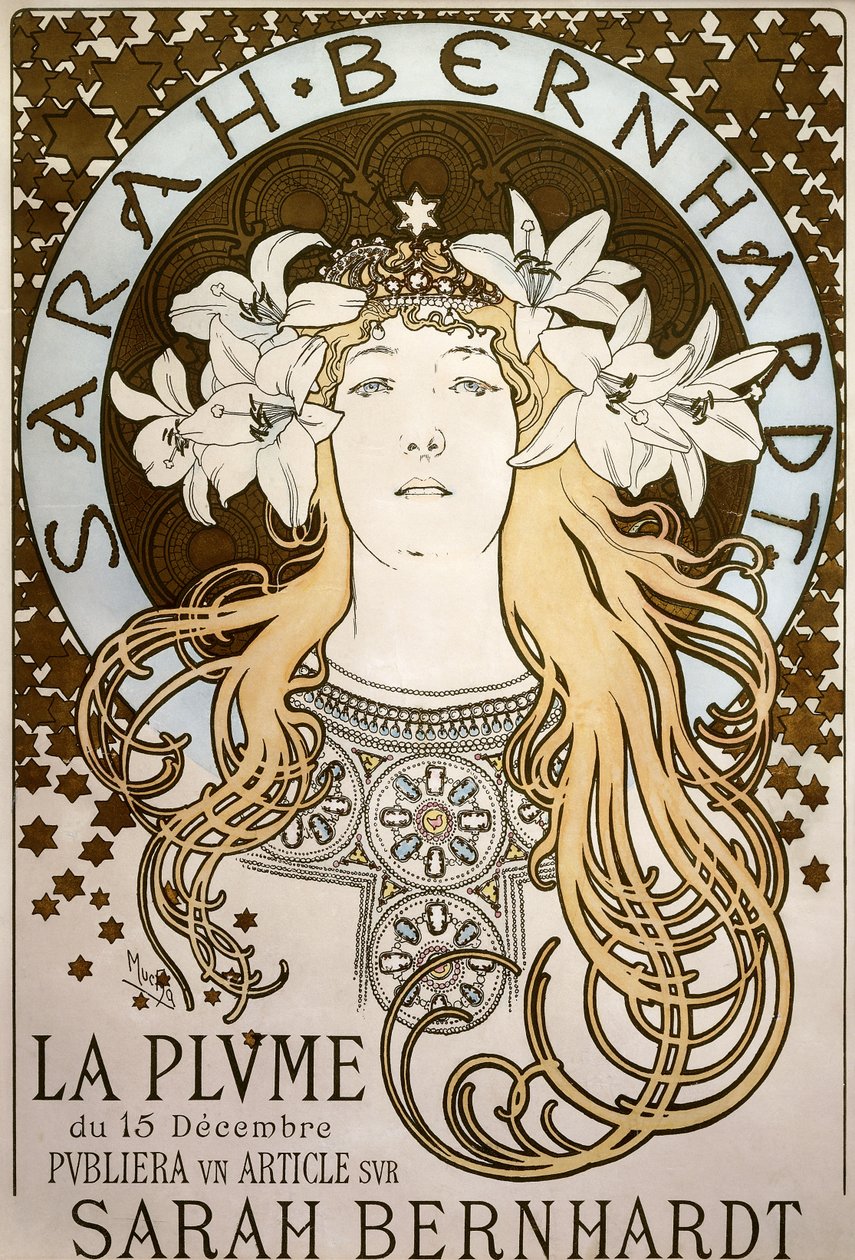 La Plume”，莎拉·伯恩哈特（Sarah Bernhardt），1896年 作者 阿方斯·慕夏