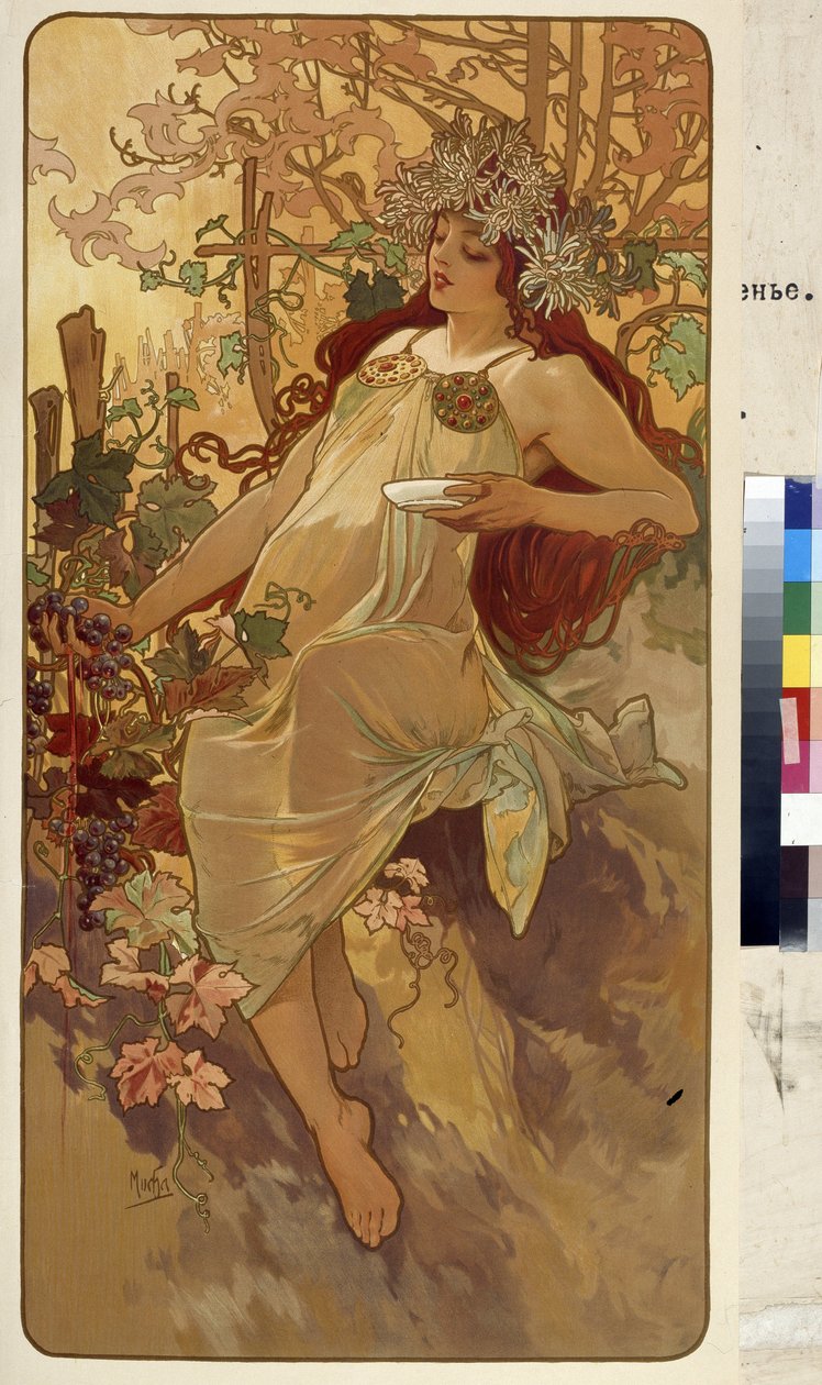 秋天（四季寓言系列）。阿方斯-玛丽亚-穆夏（Alphonse Marie Mucha）的作品 作者 阿尔方斯·玛丽·穆夏