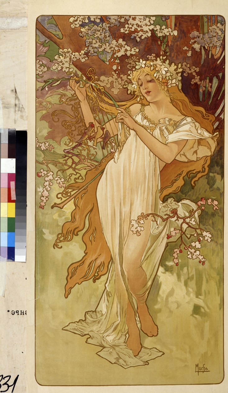 春天（四季寓言系列）。阿方斯-玛利亚-穆夏（Alphonse Marie Mucha）的作品 作者 阿尔方斯·玛丽·穆夏