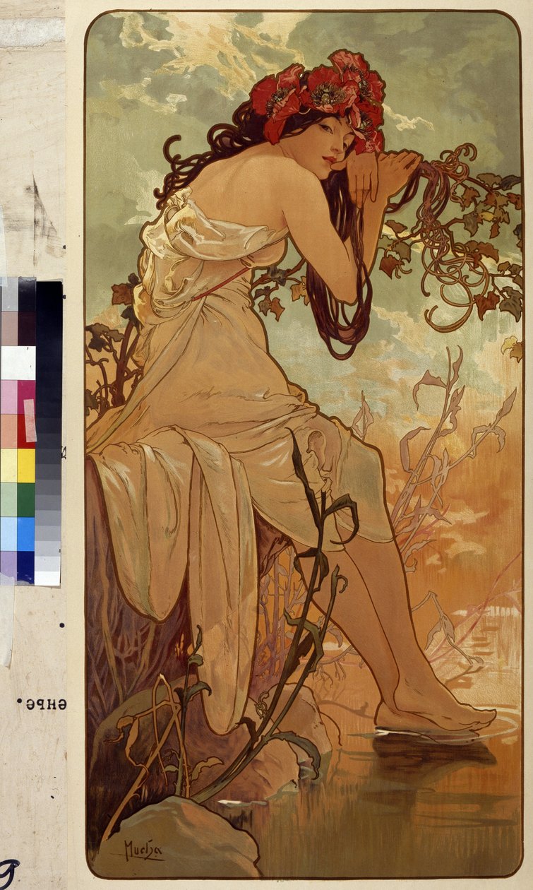 夏天（四季寓言系列）。阿方斯-玛丽亚-穆夏（Alphonse Marie Mucha）的作品 作者 阿尔方斯·玛丽·穆夏