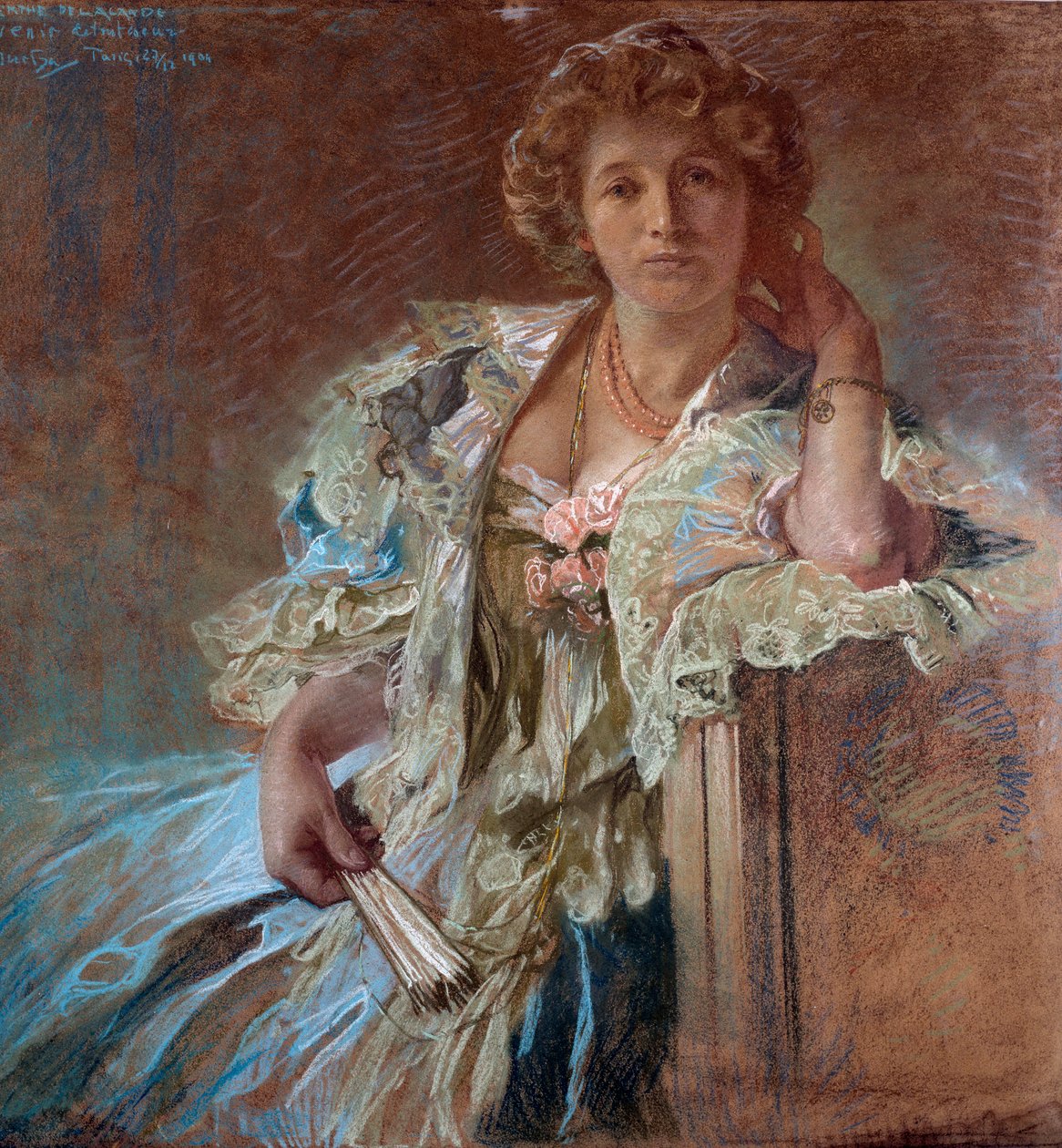 Berthe Lalande 的肖像。 阿尔方斯·穆夏 (1860-1939) 的绘画 作者 阿方斯·慕夏