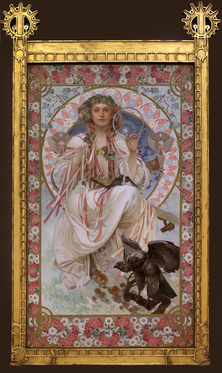 Josephine Crane Bradley 在斯拉维亚的肖像。 Alfons Mucha (1860-1939) 的画作，布面油画和蛋彩画 作者 阿方斯·慕夏