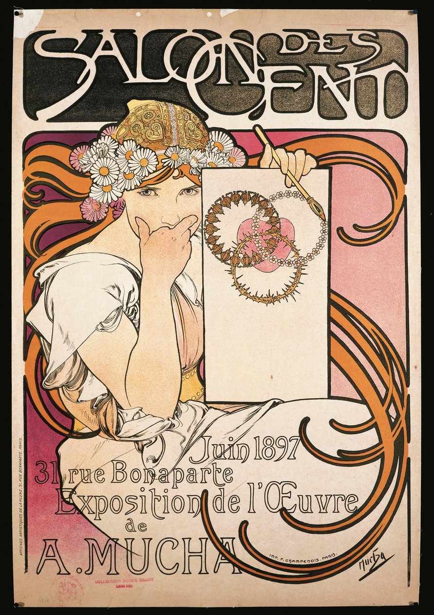 为 A. Mucha 在 Salon des Cent 展览做广告的海报 作者 阿尔方斯·玛丽·穆夏