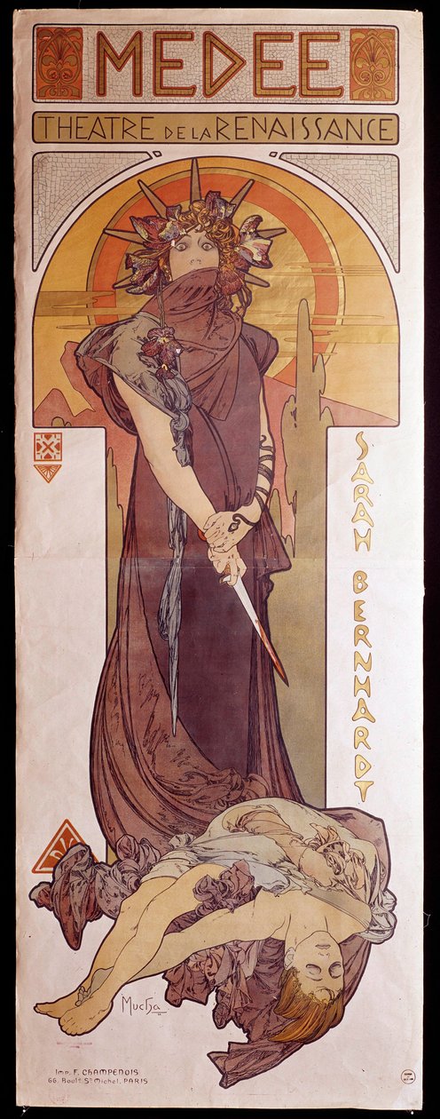 Poster for “” Medee”” performed by Henriette Rosine Bernard dit Sarah Bernhardt (1844-1923) at the Renaissance Theatre. Illustration by Alphonse Mucha (1860-1939) Paris, Decorative Arts 作者 阿方斯·慕夏