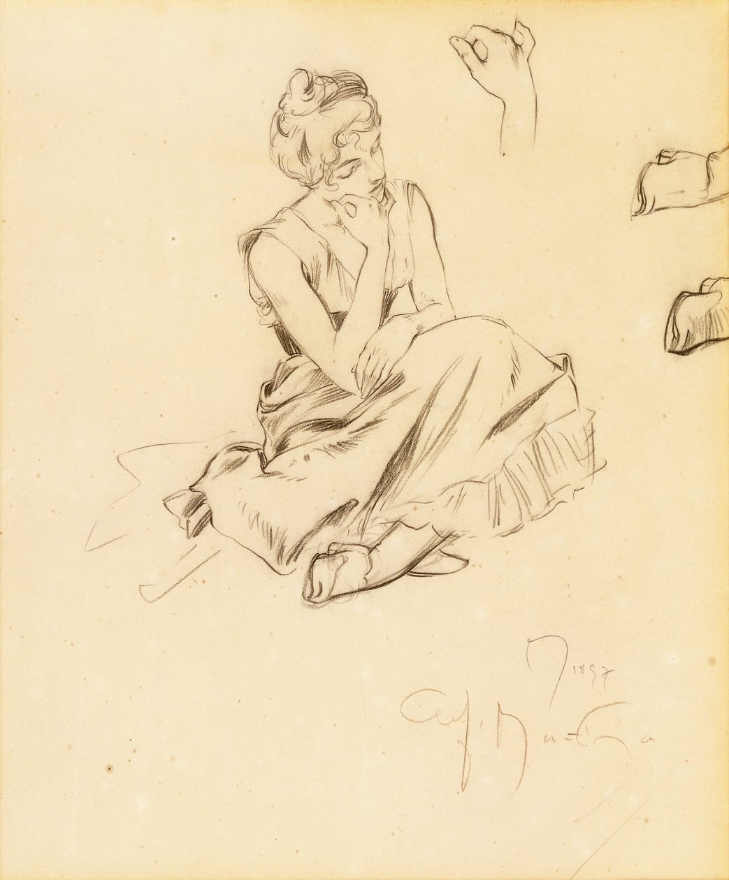 研究坐着的女人，1897年 作者 阿方斯·慕夏