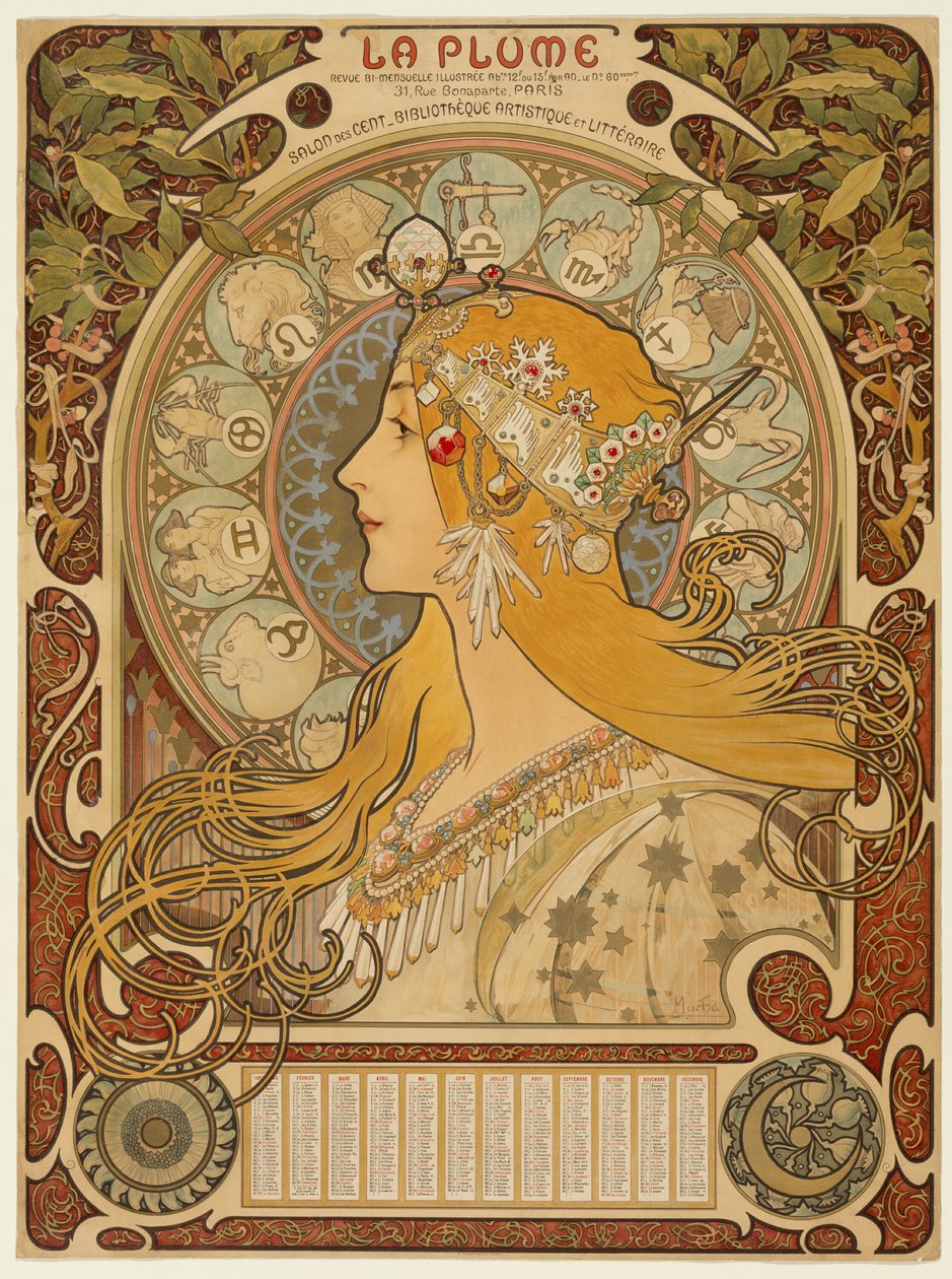 Zodiaque ("La Plume") 作者 阿尔方斯·玛丽·穆夏