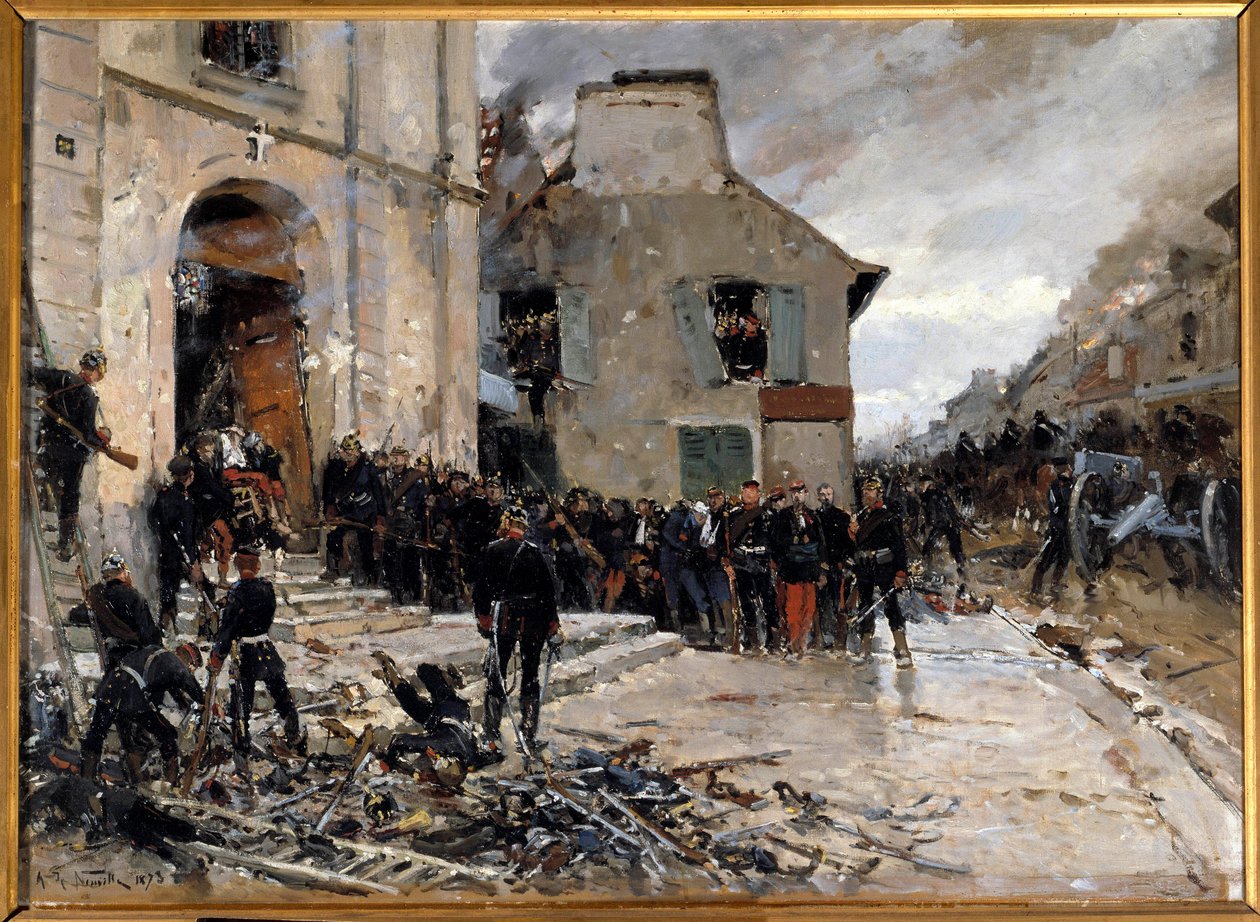1870-1871年的战争和普鲁士人对巴黎的围攻。"Le combat du Bourget, 30/10/1870" Alphonse de Neuville (1835-1885) 1873年，太阳。0,57x0,79米，巴黎，奥赛博物馆 作者 阿方斯·玛丽·德·诺伊维尔