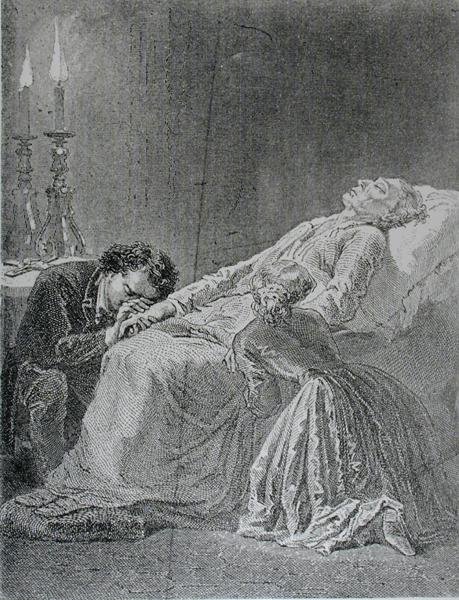 冉阿让的死亡，来自维多利亚雨果的悲惨世界的插图（1802-85） 作者 诺伊维尔之后的阿方斯·玛丽·德
