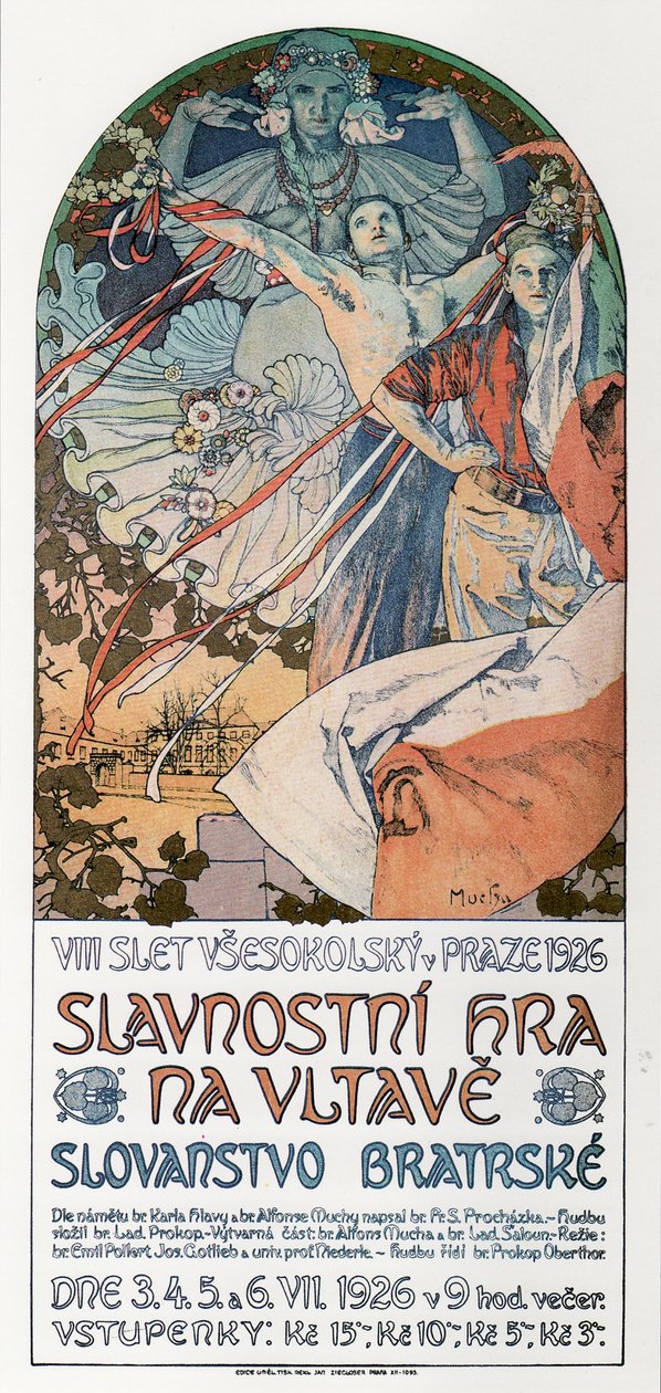 第八届布拉格索科音乐节海报，1925年 作者 阿方斯·慕夏
