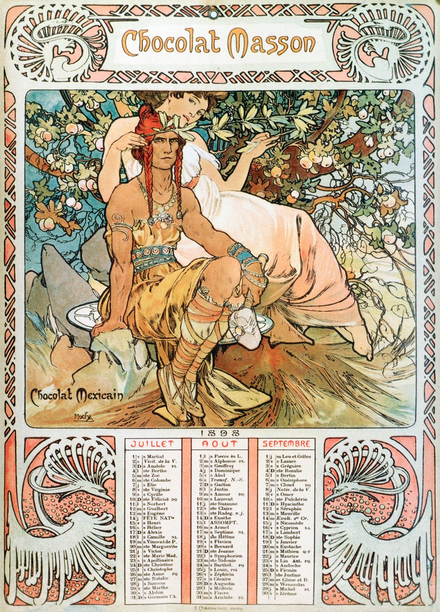 1898年成人日历页面由Alphonse Mucha（1860-1939）为巧克力Masson做广告插图 - “”中年“”由Alphonse Mucha为广告插图 作者 阿方斯·慕夏