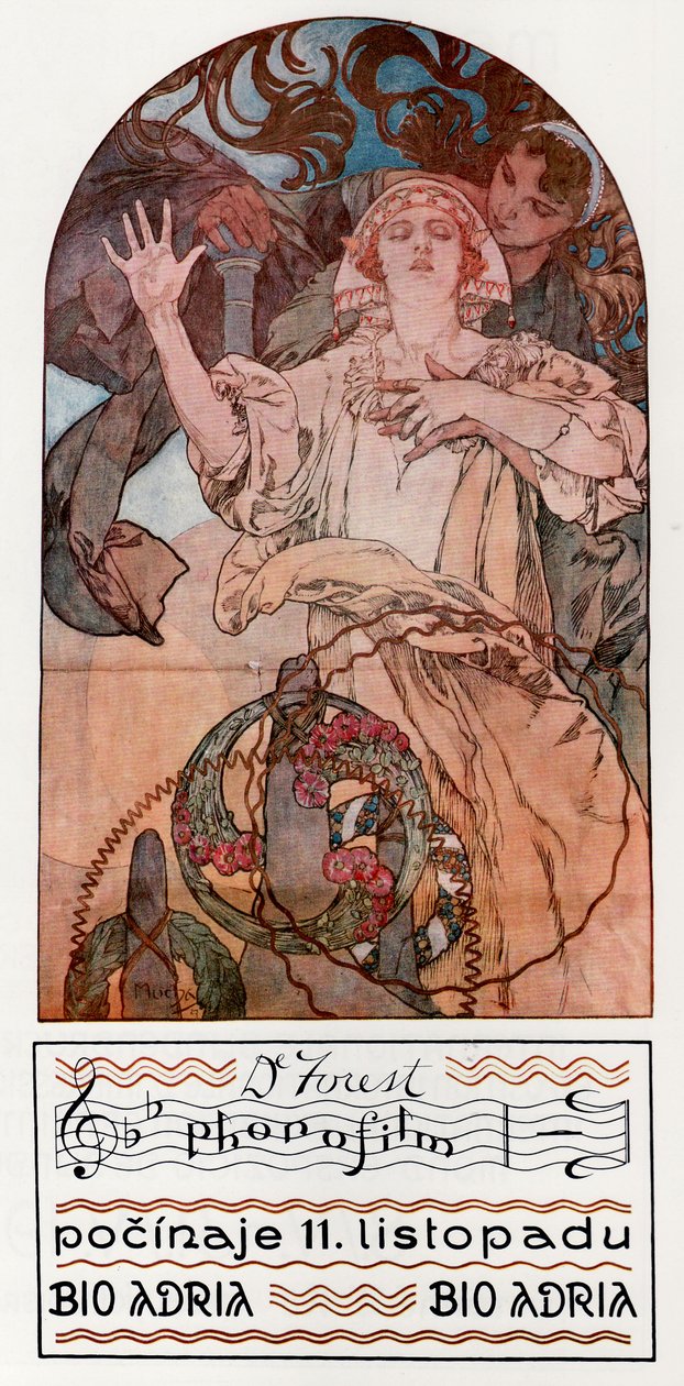 DeForest唱片。 1927年在布拉格的阿德里亚（Adria）展示首批音乐录音电影之一 作者 阿方斯·慕夏