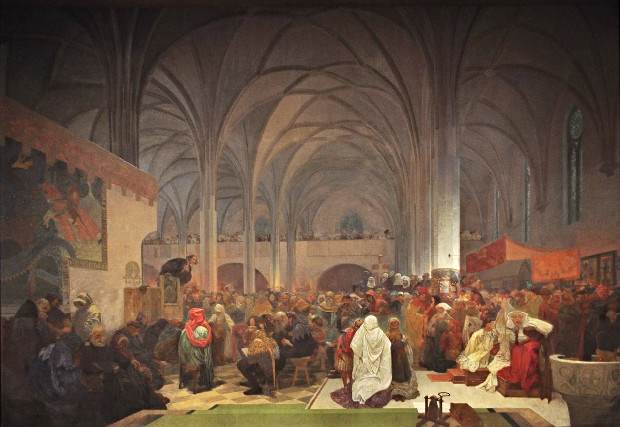 扬·胡斯（Jan Hus）大师在伯利恒教堂讲道周期斯拉夫史诗 作者 阿方斯·慕夏