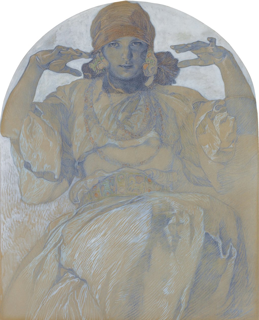 艺术家的肖像女儿，Jaroslava，c。 1924年 作者 阿方斯·慕夏