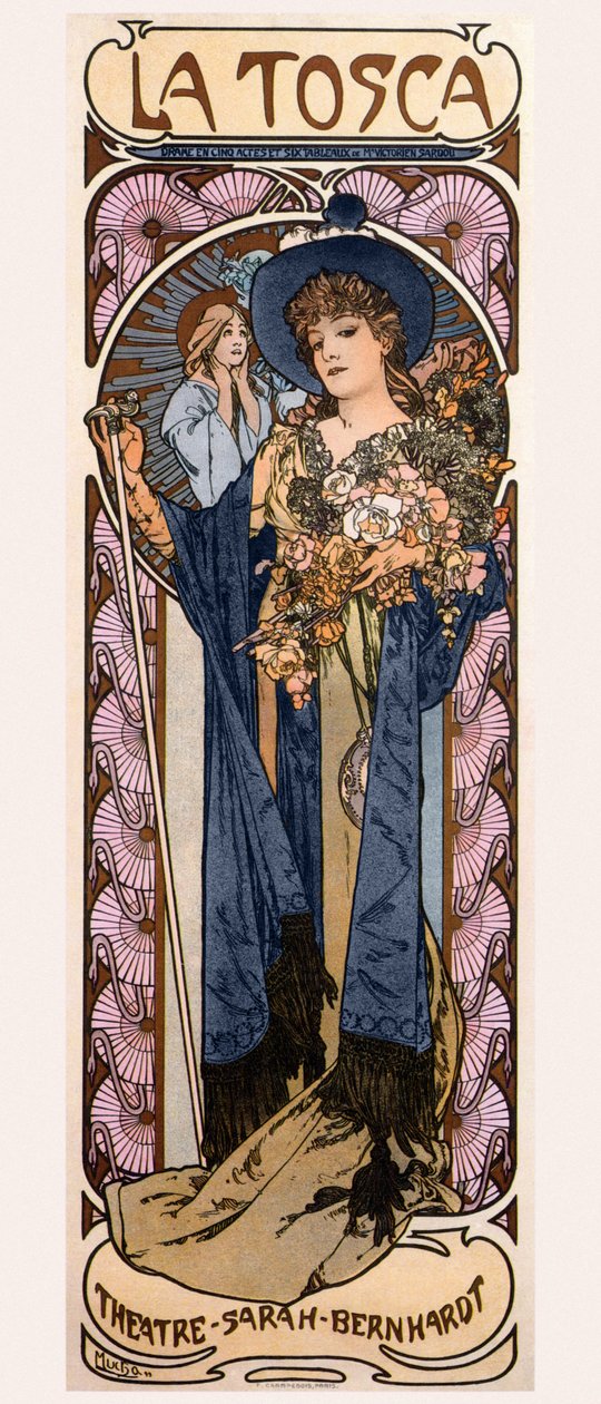 托斯卡与萨拉伯恩哈特的海报，1899年 作者 阿方斯·慕夏