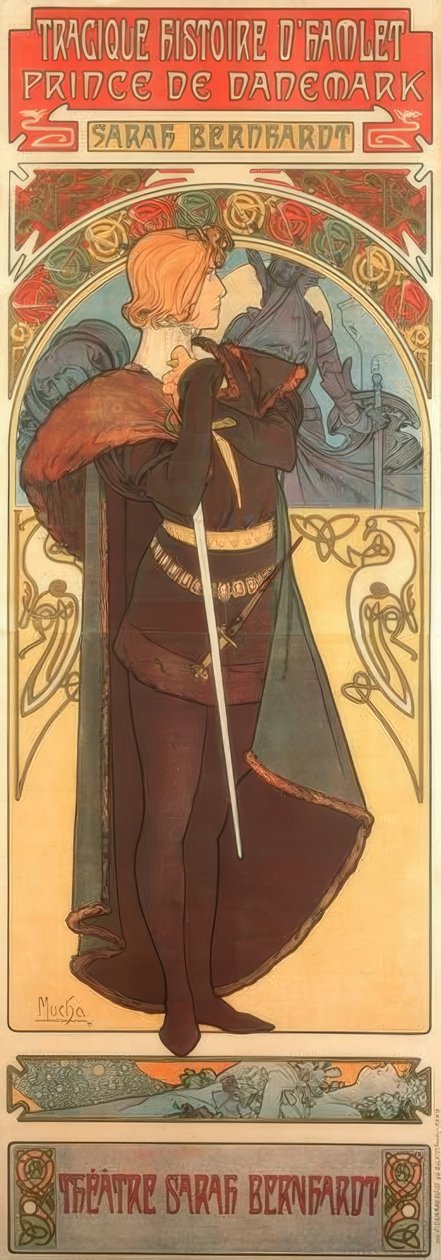 莎拉·伯恩哈特（Sarah Bernhardt）饰哈姆雷特（Hamlet） 作者 阿方斯·慕夏