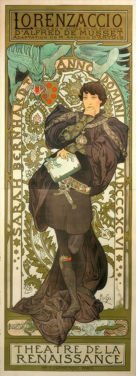 莎拉·伯恩哈特（Sarah Bernhardt）als Lorenzaccio 作者 阿方斯·慕夏