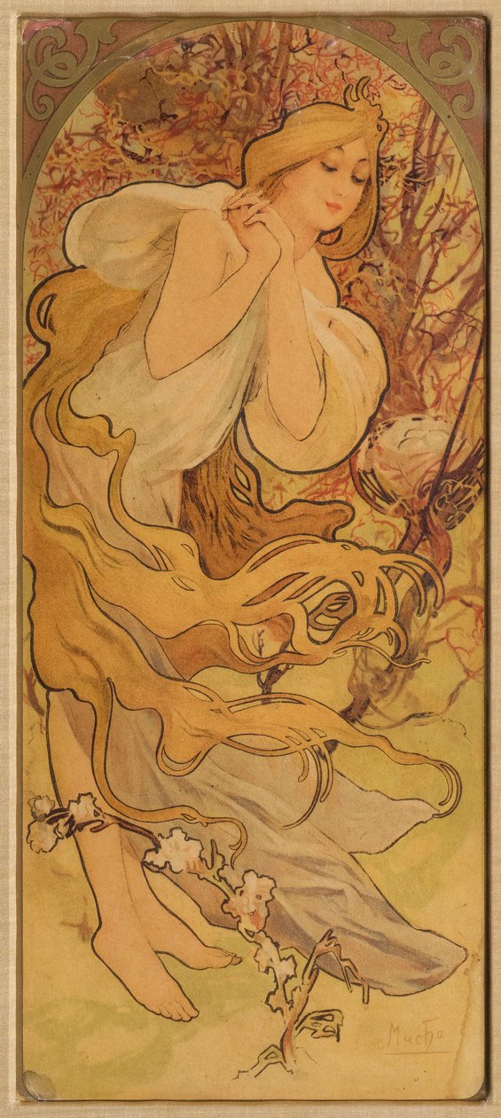 《 Les Saisons》系列的春季，c。 1900年。 作者 阿方斯·慕夏