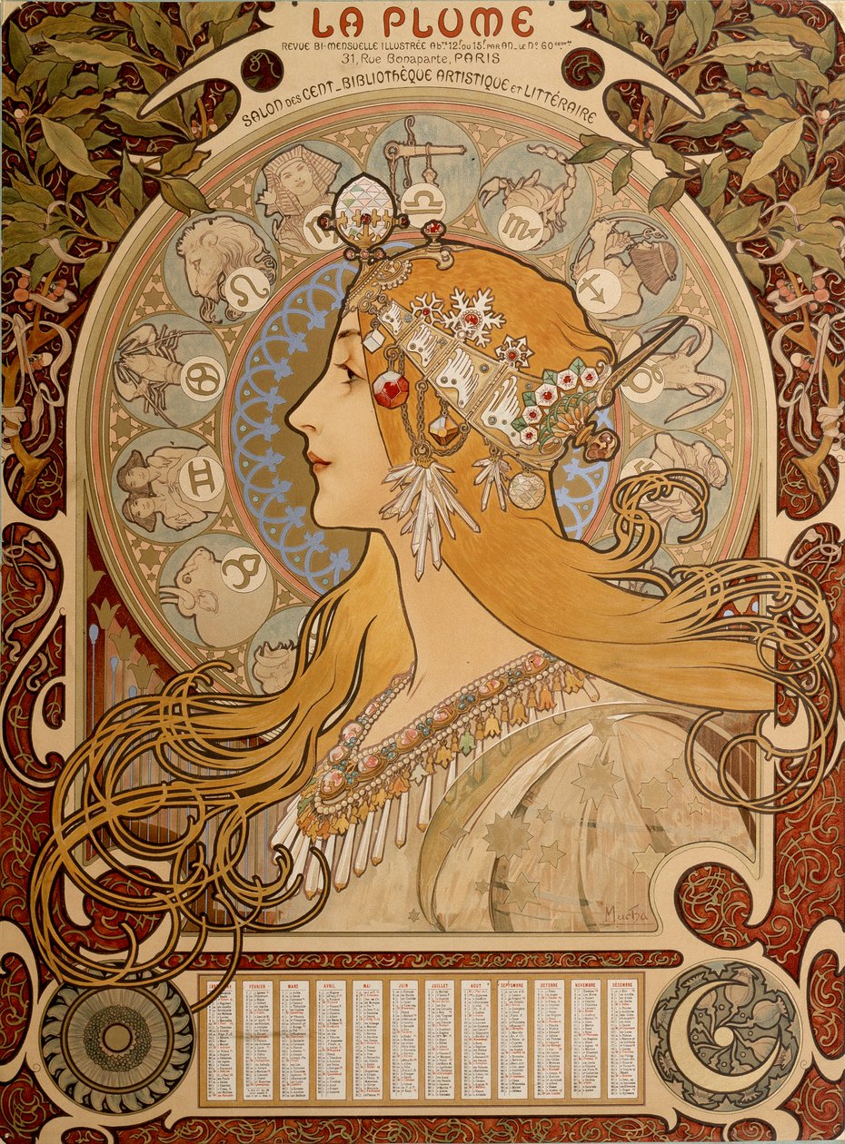 十二生肖日历，1897年。 作者 阿方斯·慕夏
