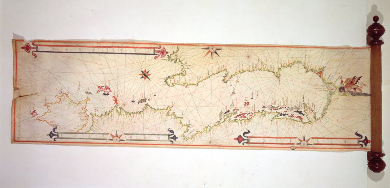 亚得里亚海的微型航海地图，1624年（羊皮纸） 作者 阿尔维斯·格拉莫林