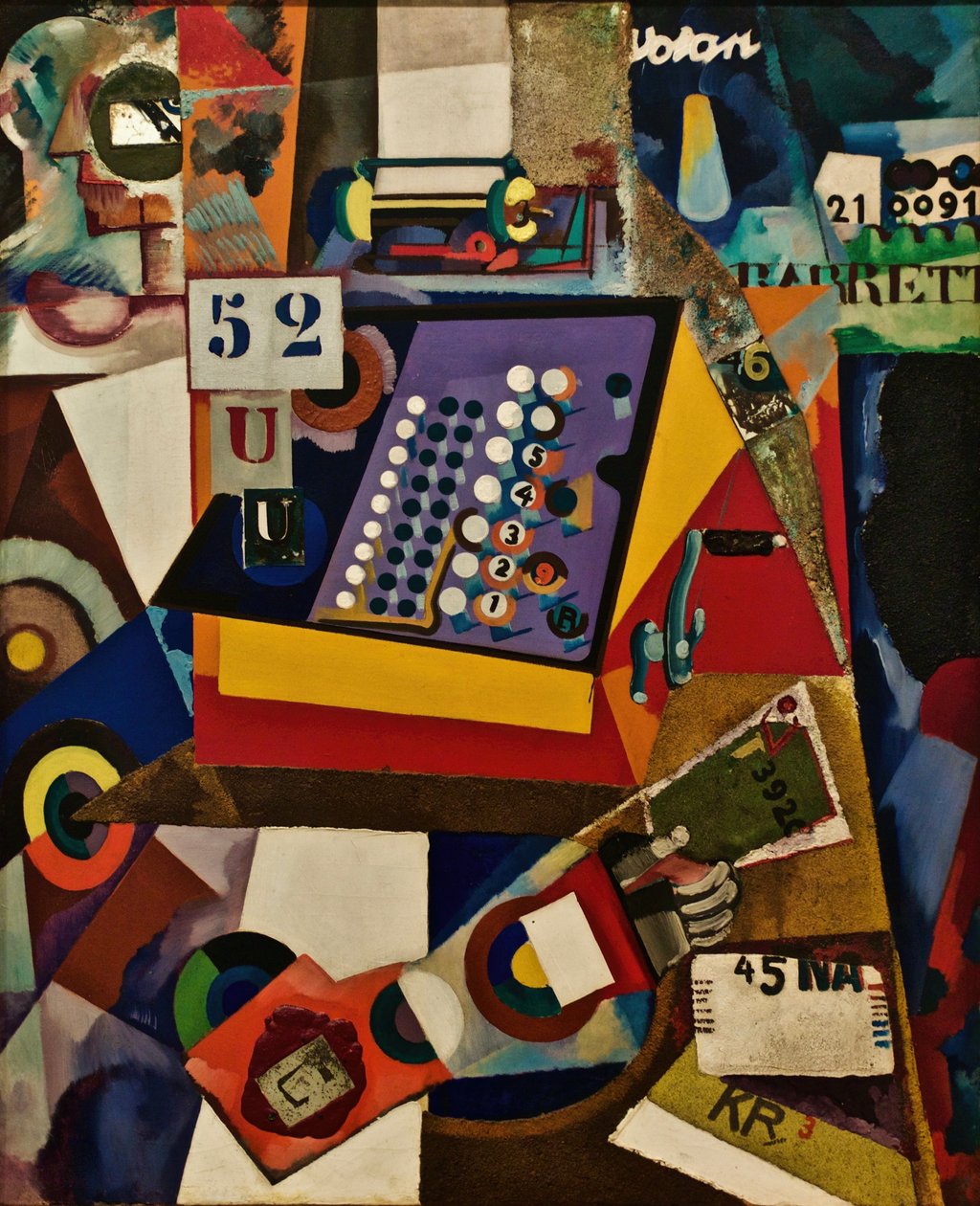 收银机，约1917年（布面油画和拼贴画）。 作者 阿马杜·德·索萨·卡多佐