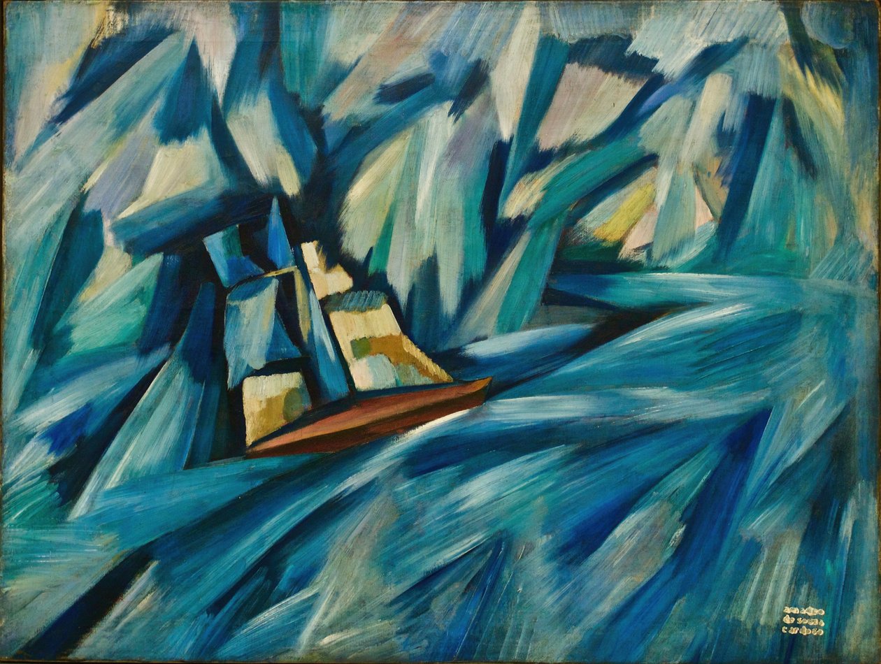 帆船，约1914年（布面油画） 作者 阿马杜·德·索萨·卡多佐