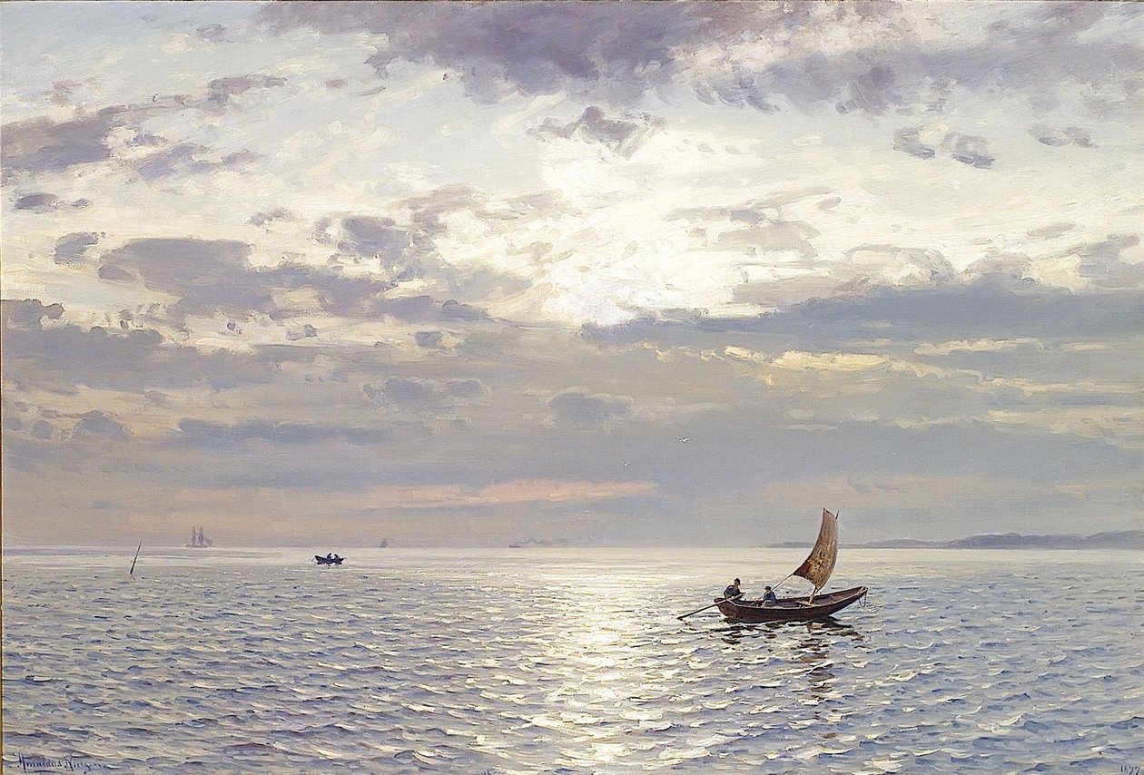 海上的晚上情绪从峡湾？晚上海景 作者 阿马尔杜斯·尼尔森
