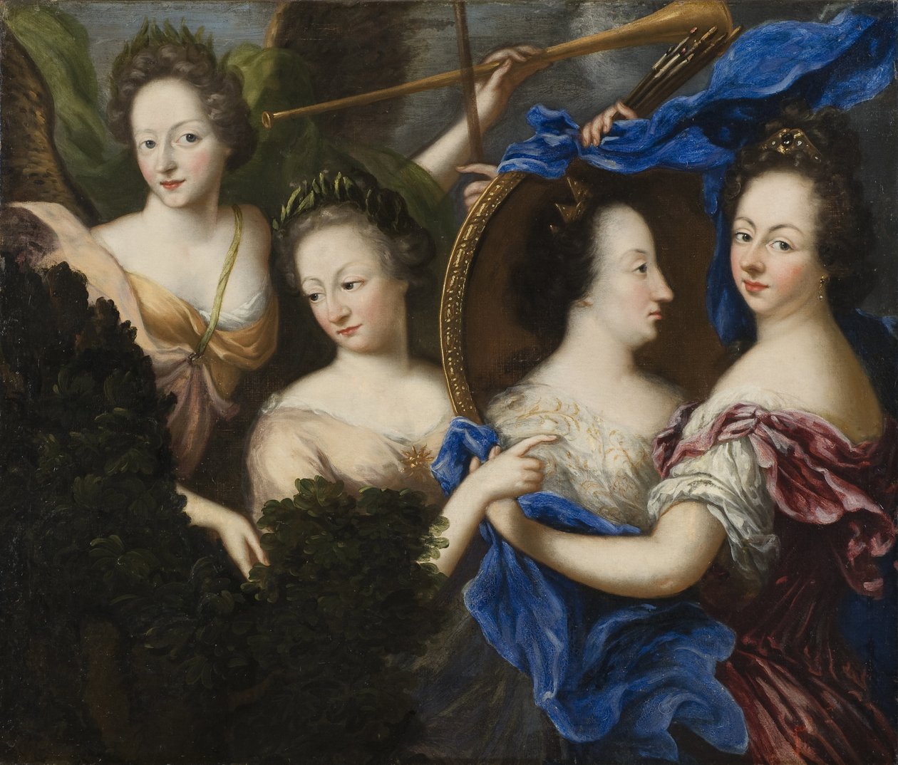 Allegorie avec autoportrait et portrait de profil de Ulrika Eleonore, reine de Suede Finlande - Allegory with selfportrait and profile portrait of Ulrika Eleonora the Elder (1656-1693)，作者：Koenigsmarck, Amalia Wilhelmina von (1663-1740)。布面油画 作者 阿玛莉亚·威廉敏娜·冯·柯尼格斯马克
