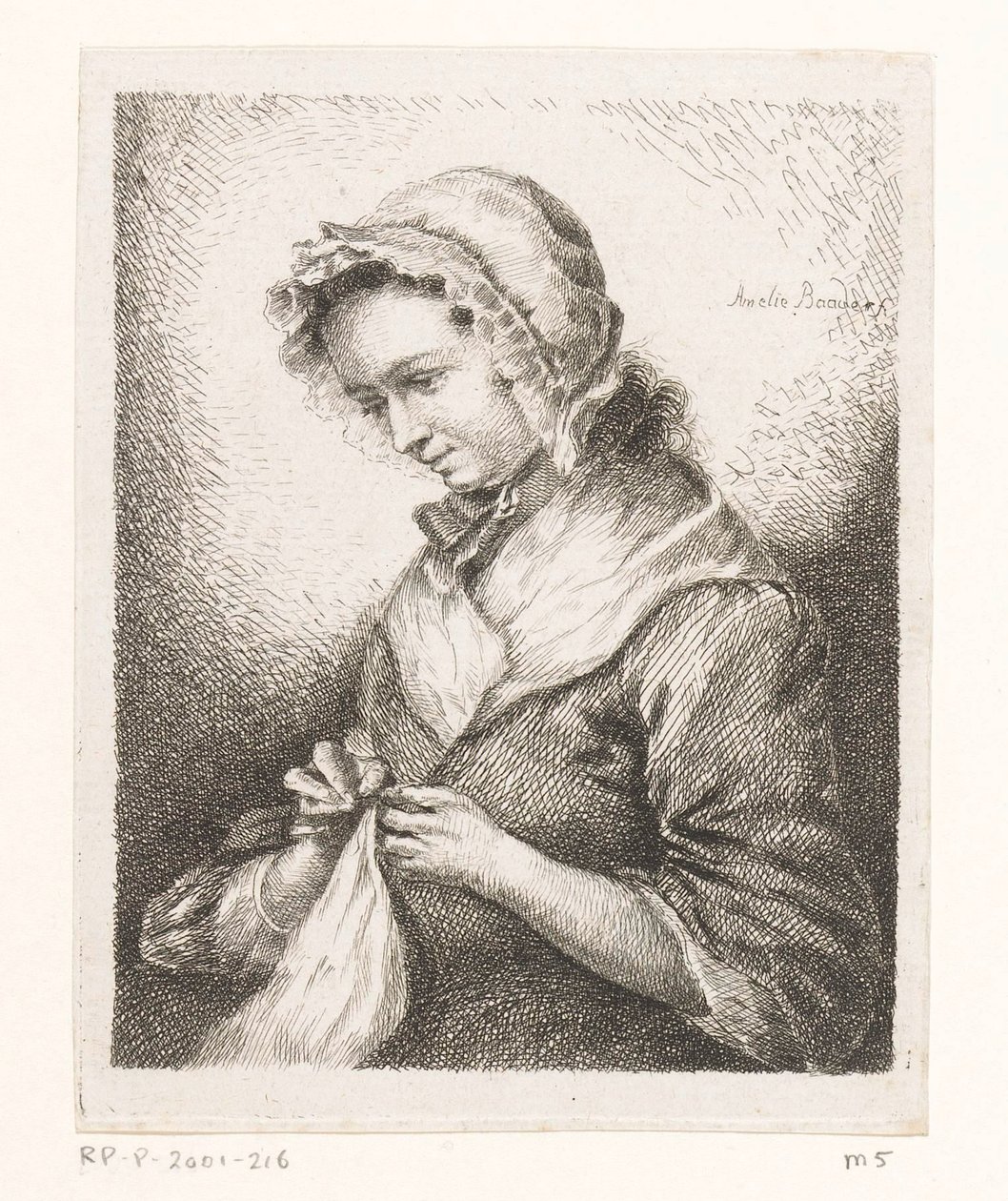 乔治-弗里德里希-施密特（Georg Friedrich Schmidt）的妻子肖像，缝纫中 作者 阿玛莉巴德
