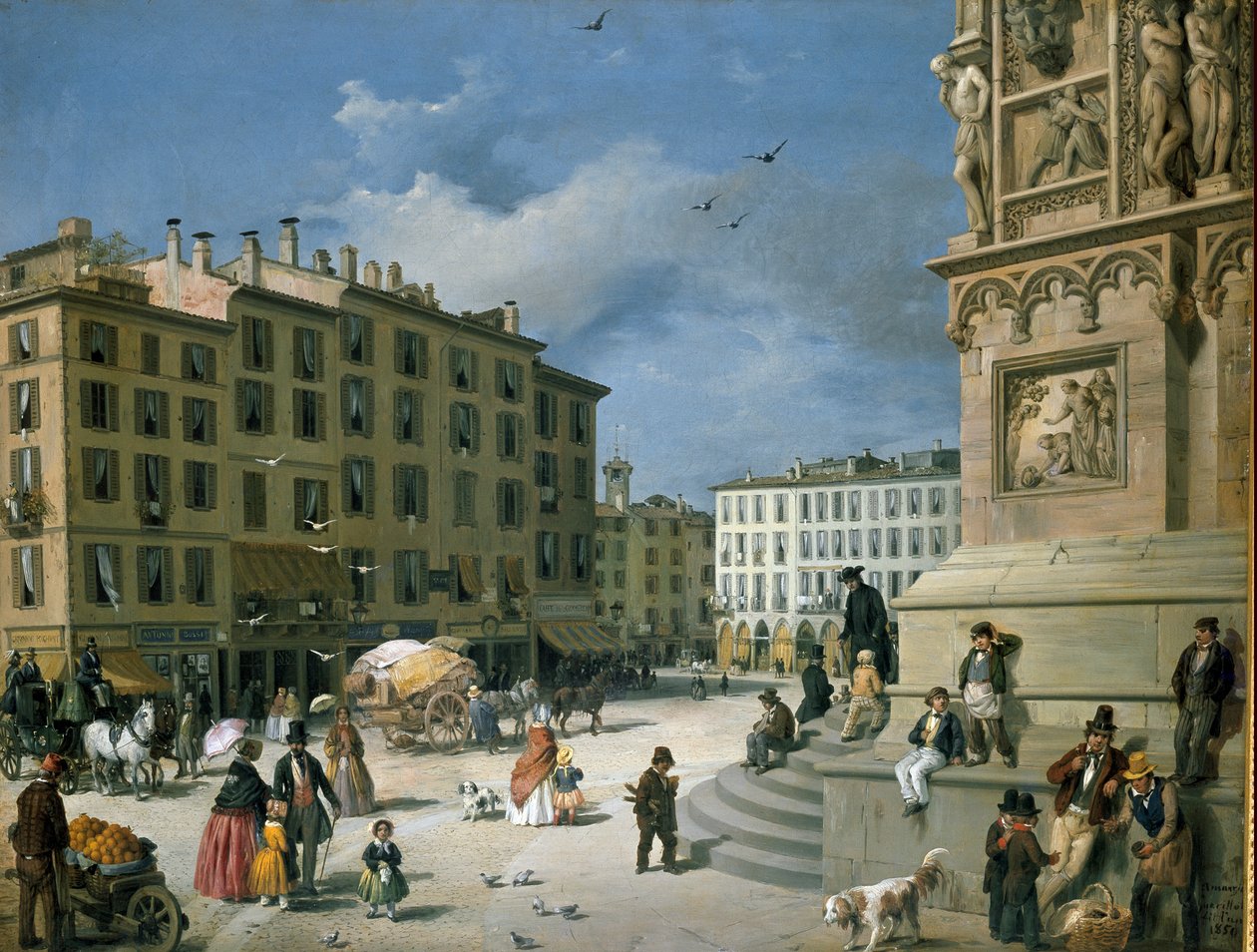 Amanzia Guerillot Inganni，Piazza del Duomo，1850 作者 阿曼西亚·盖里洛特（AmanziaGuérillot）