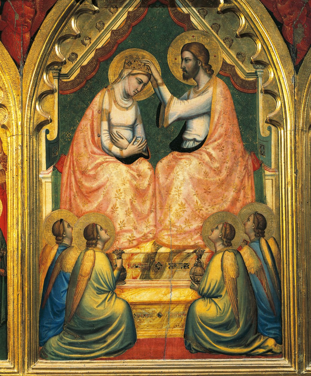 圣母加冕礼（面板上的钢笔画） 作者 Ambrogio Bondone（车间）Giotto