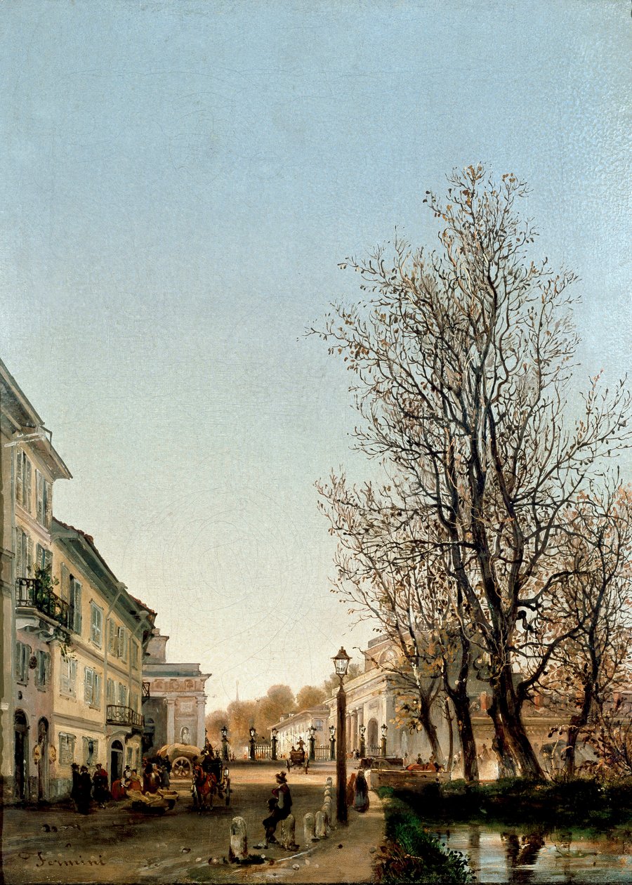米兰威尼斯门地区的景色（绘画，约1850年 作者 安布鲁吉奥·费米尼（Ambrogio Fermini）