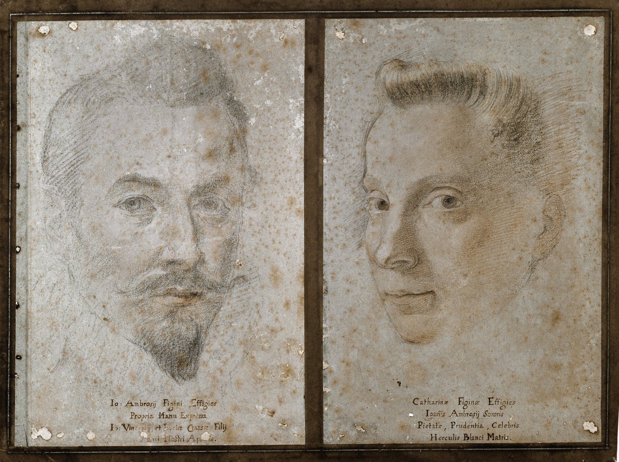 Self-portrait and portrait of the sister of the painter (Drawing 作者 安布罗焦·乔瓦尼·菲戈诺