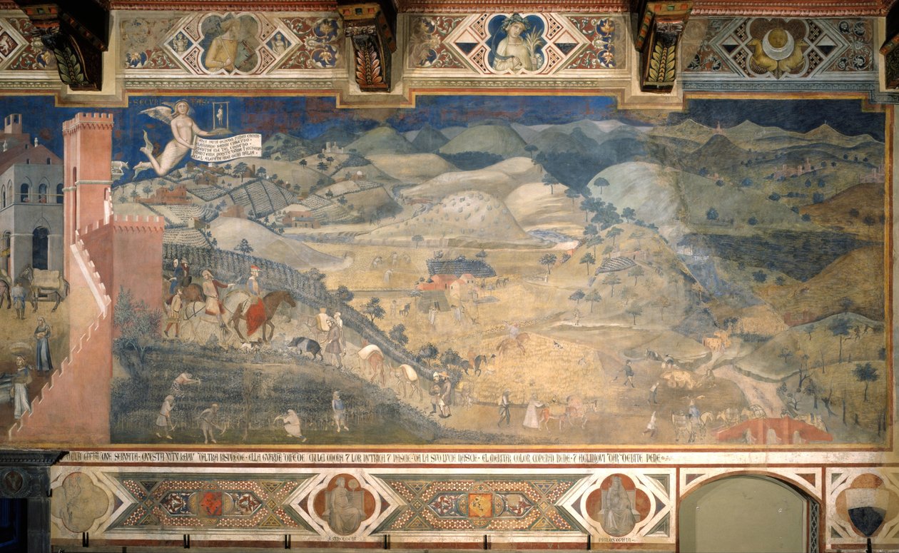 善政在农村的影响壁画循环善恶政府的寓言，1338-1339年 作者 安布罗乔·洛伦泽蒂